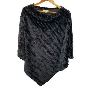 LE MODA BLACK SHIMMER AND SEQUINS LIGHTWEIGHT TEXTURED FAUX FUR CAPE